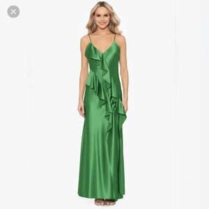 Betsy & Adam Cascade Ruffle Slip Dress in Kelly Green Size 6 New $219